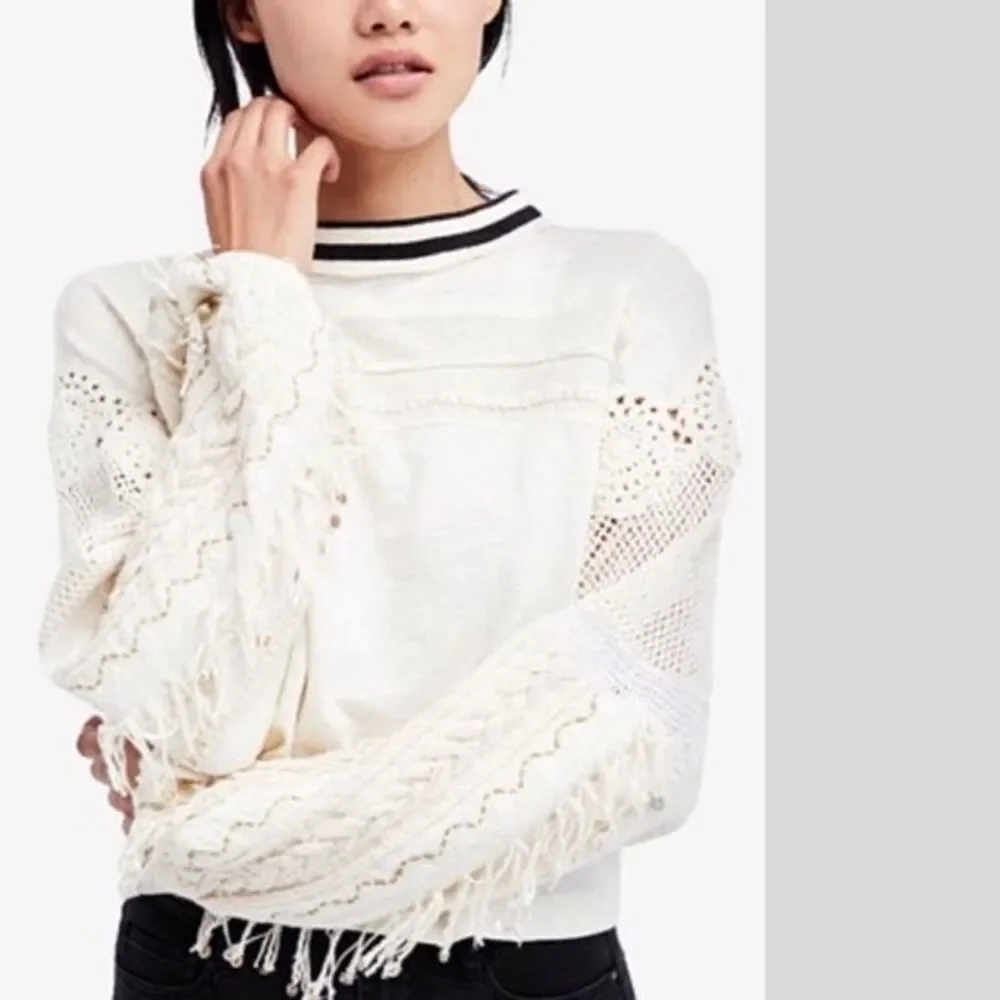 Free People womens Cream Marakesh Embellished Sleeves Blouse New Boho